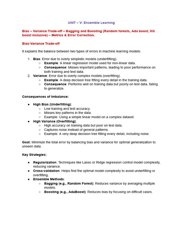 UNIT - V Ensemble Learning 1 | PDF | Data Analysis | Learning