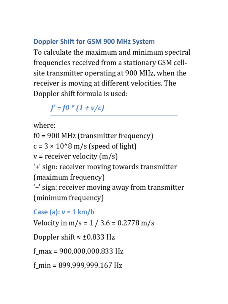 Doppler Shift Analysis for GSM 900 MHz | PDF | Hertz | Doppler Effect