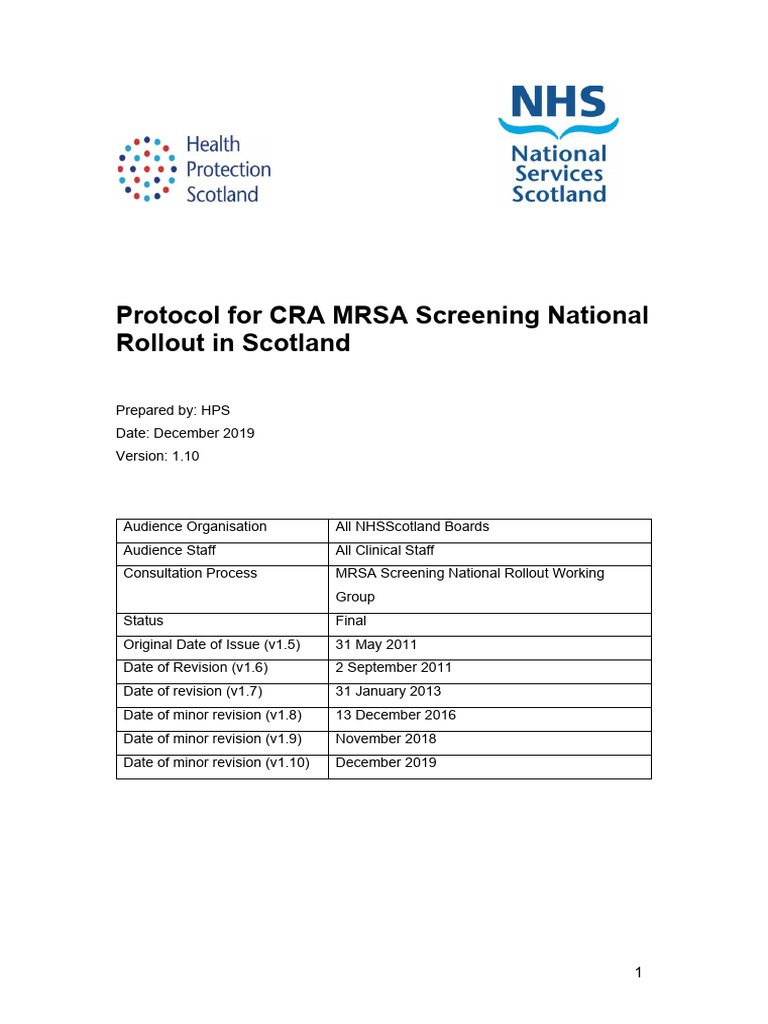 MRSA Screening Protocol for Scotland | PDF | Methicillin Resistant ...
