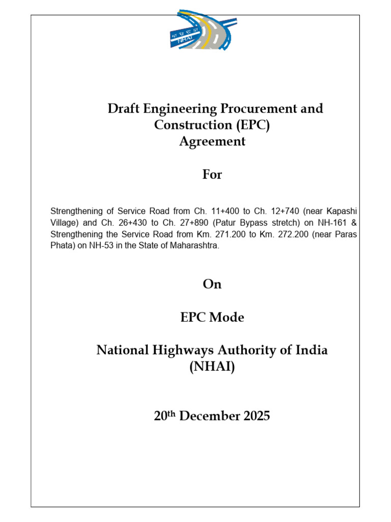 Maharashtra EPC Agreement for Service Road | PDF | Indemnity | Legal ...