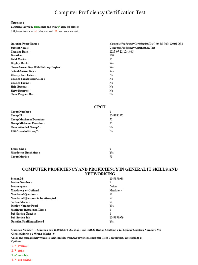 Computer Proficiency Certification Test | PDF | Multiple Choice | Bios