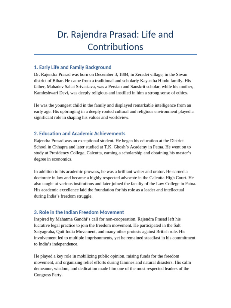 Rajendra Prasad Life and Contributions | PDF | Indian Nationalism
