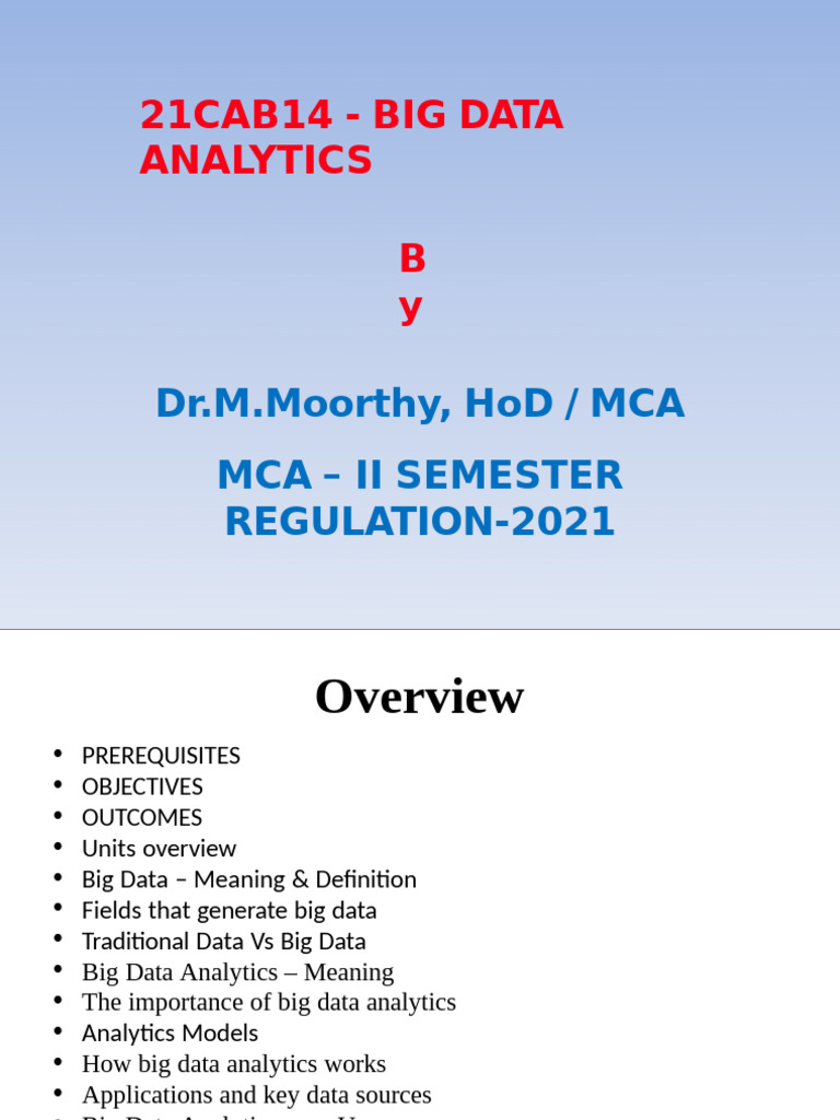 Big Data Analytics Overview and Techniques | PDF | Analytics | Big Data