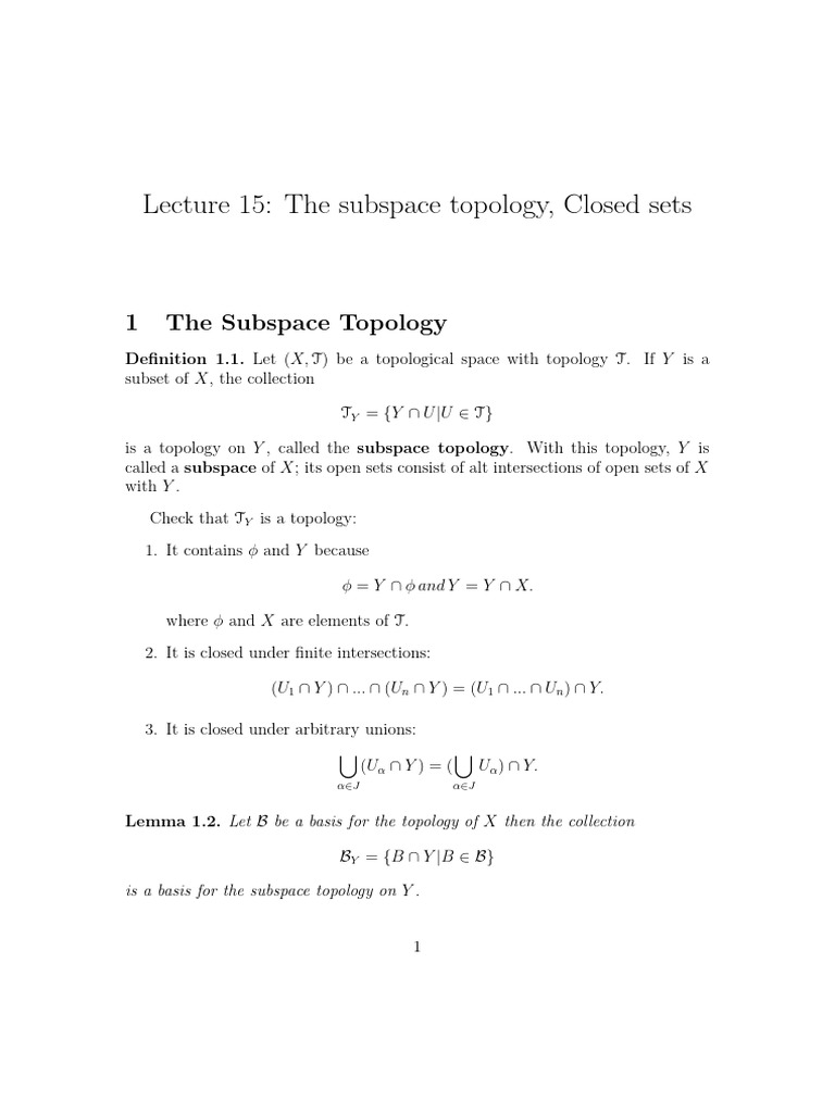 Subspace Topology and Closed Sets Explained | PDF | Topology | Geometry