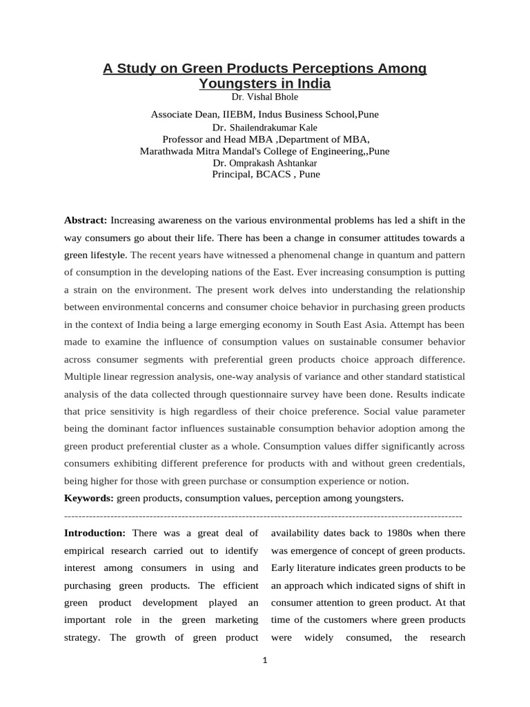 Green Product Perceptions in Indian Youth | PDF | Marketing ...