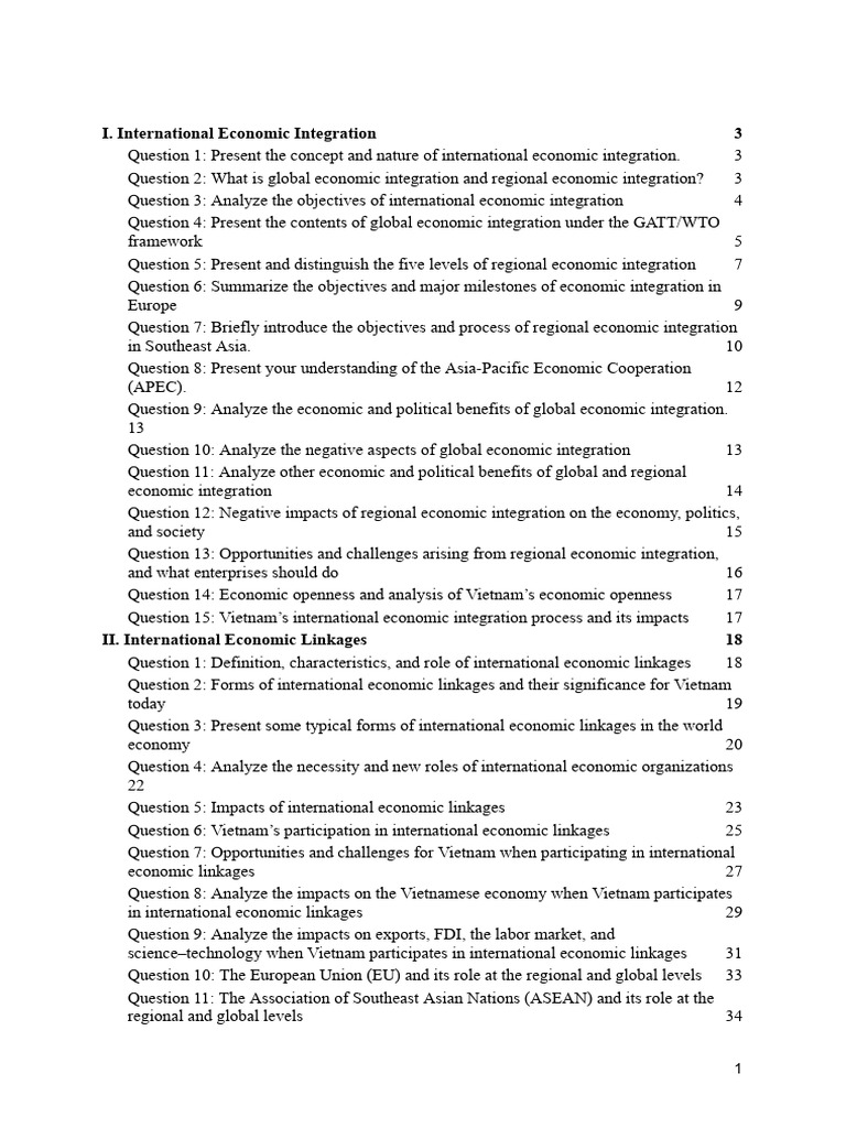 I. International Economic Integration 3 | PDF | World Trade ...
