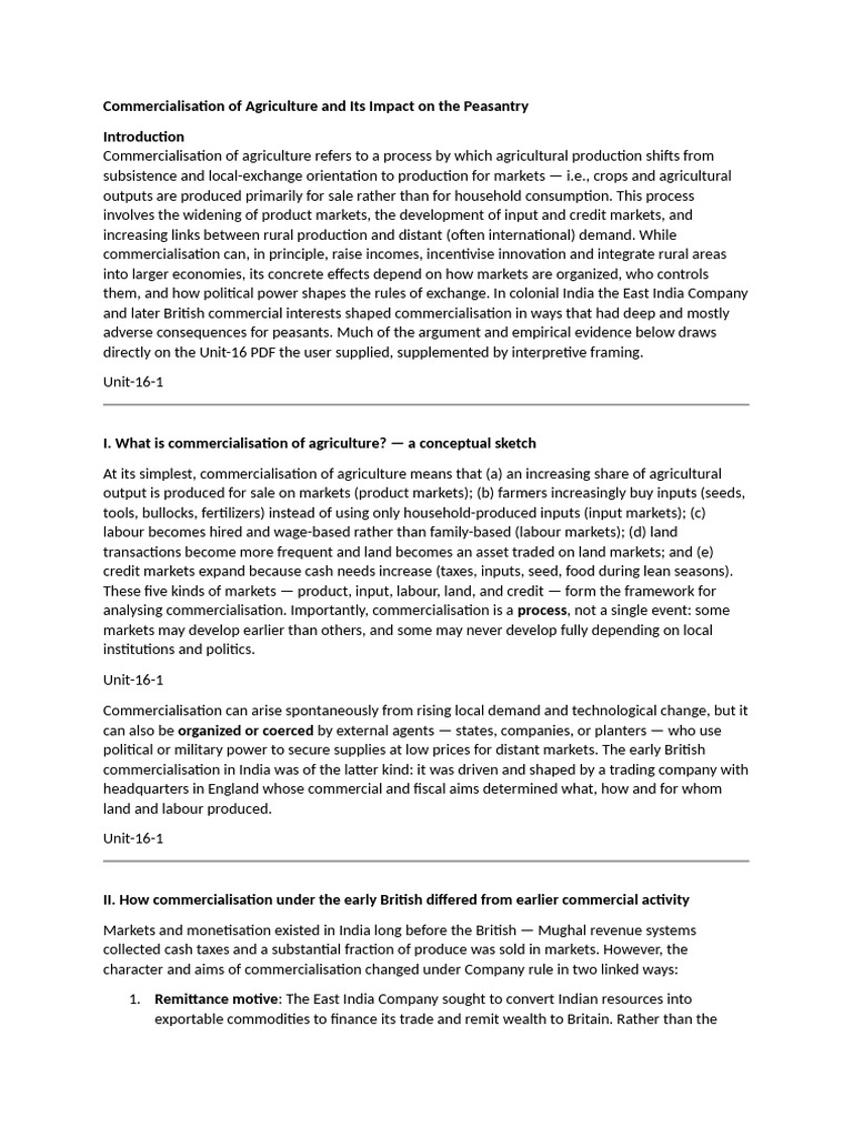 Impact of Agricultural Commercialisation on Peasants | PDF | Market ...