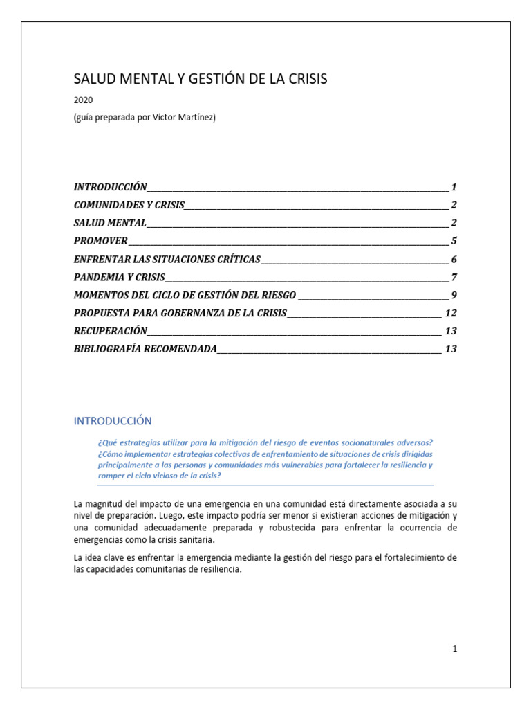 Salud Mental - Gestión de La Crisis | PDF | Salud mental | Apoyo social