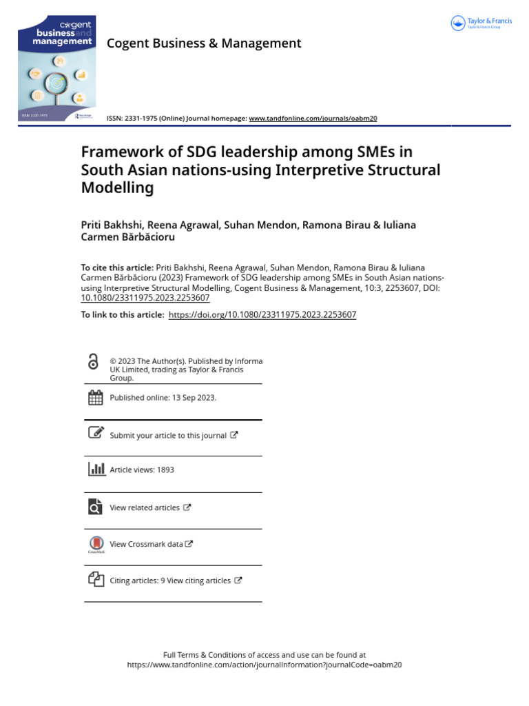 Framework of SDG Leadership Among SMEs in South Asian Nations-Using ...