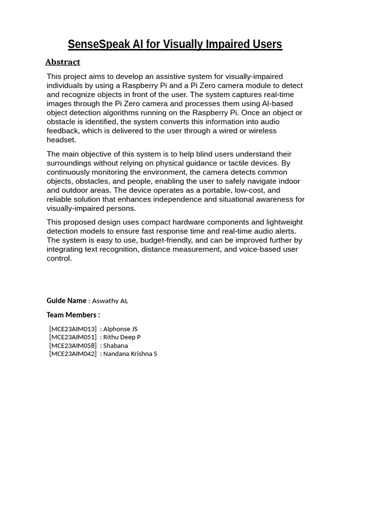 Assistive AI for Visually Impaired Users | PDF