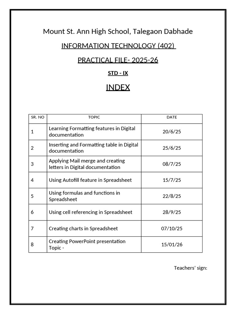STD 9 File Index | PDF