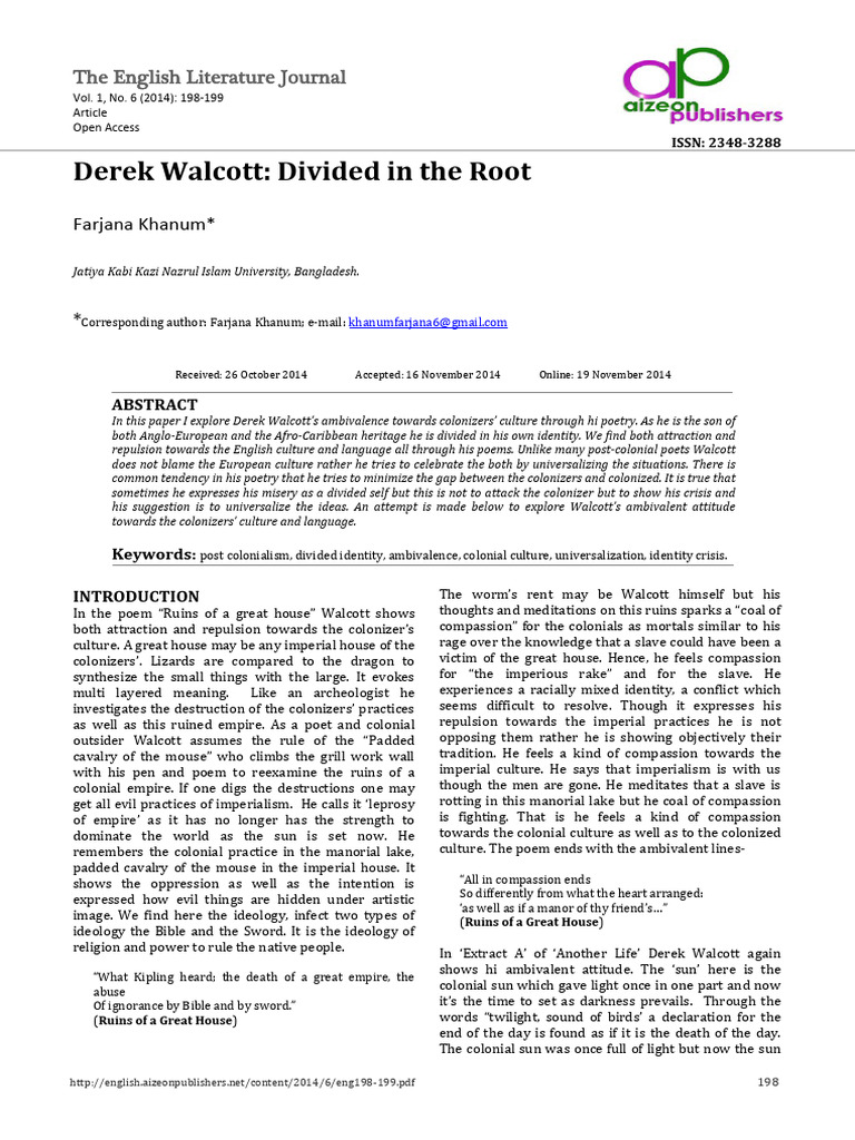 Walcott's Ambivalence in Colonial Poetry | PDF | Postcolonialism