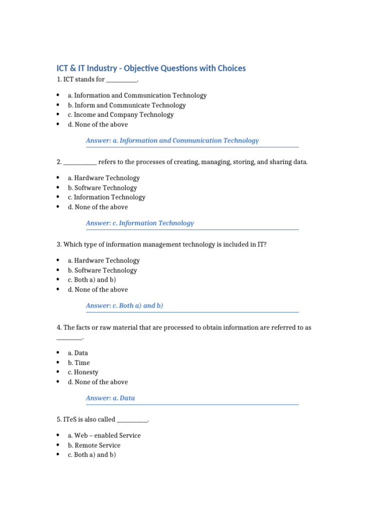 ICT IT Industry Questions With Choices | PDF | Medical Imaging ...