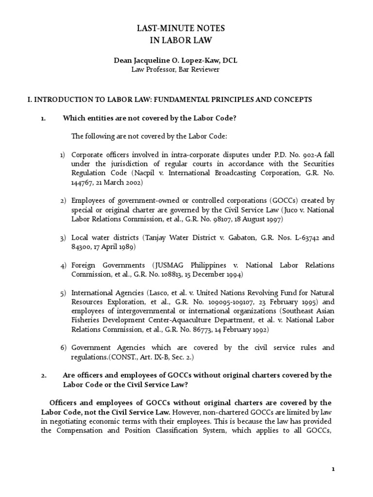 Last-Minute Labor Law Notes Guide | PDF | Employment | Labour Law