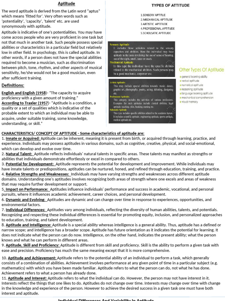 Understanding Aptitude and Individual Differences | PDF | Intelligence ...