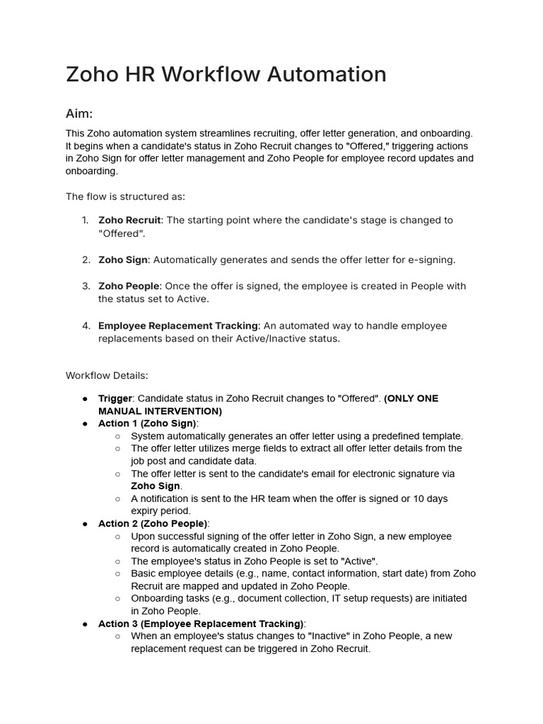 Zoho HR Workflow Automation Guide | PDF | Computer Science | Software