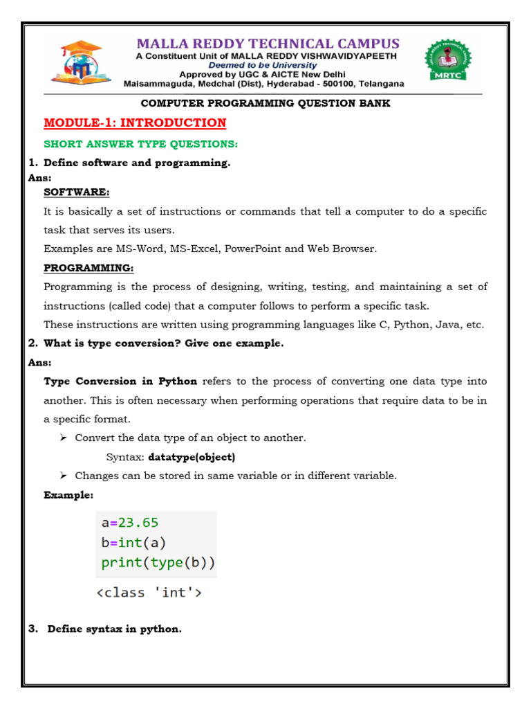 Python Programming Question Bank | PDF | Recursion | Control Flow