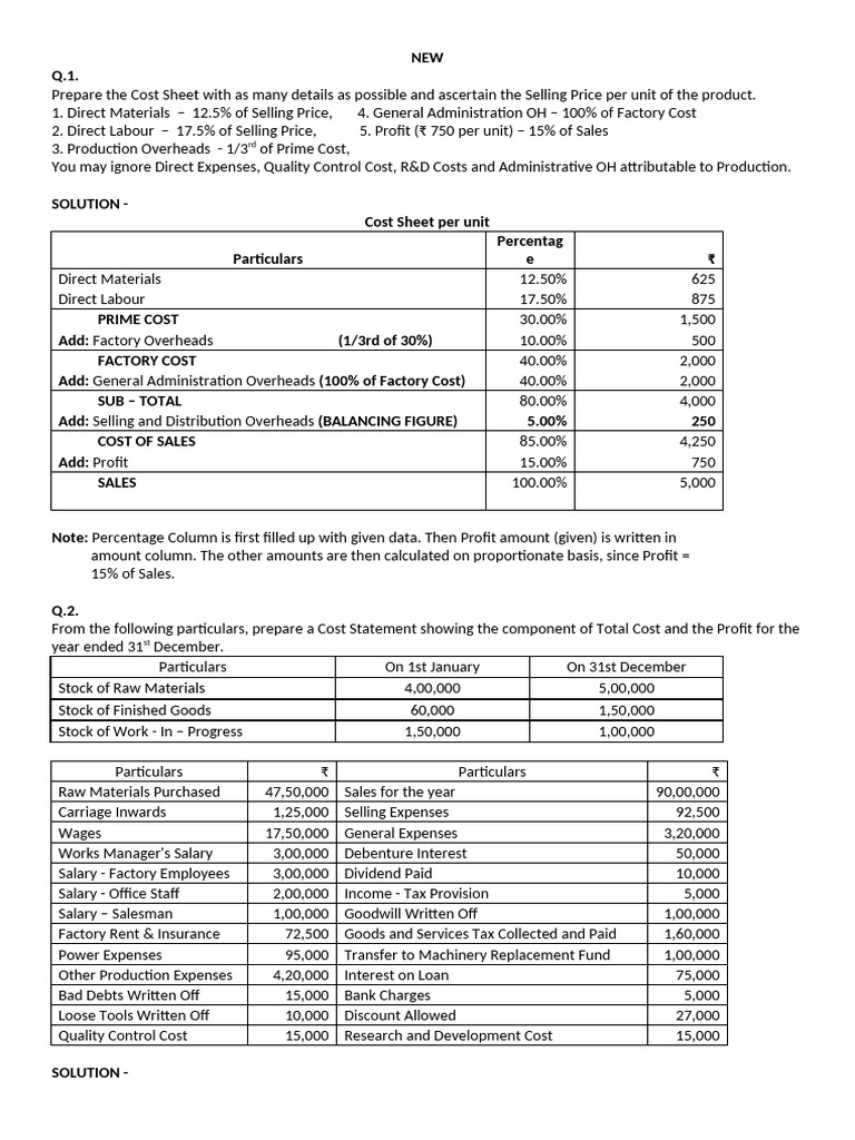Cost Sheet - Sums - Master File | PDF | Cost Of Goods Sold | Cost