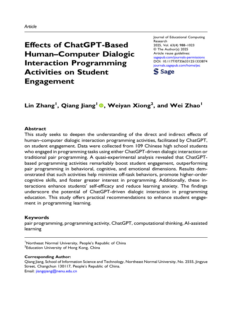 Effects of Chatgpt-Based Human Computer Dialogic Interaction ...