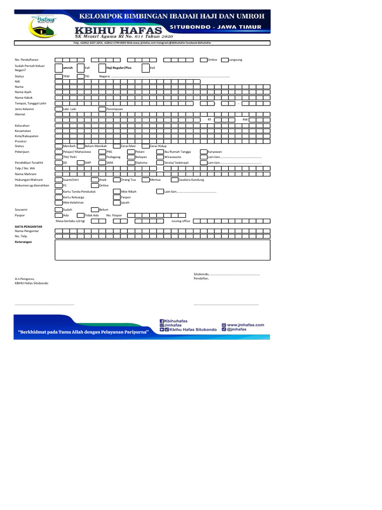 Formulir Pendaftaran Haji dan Umroh | PDF