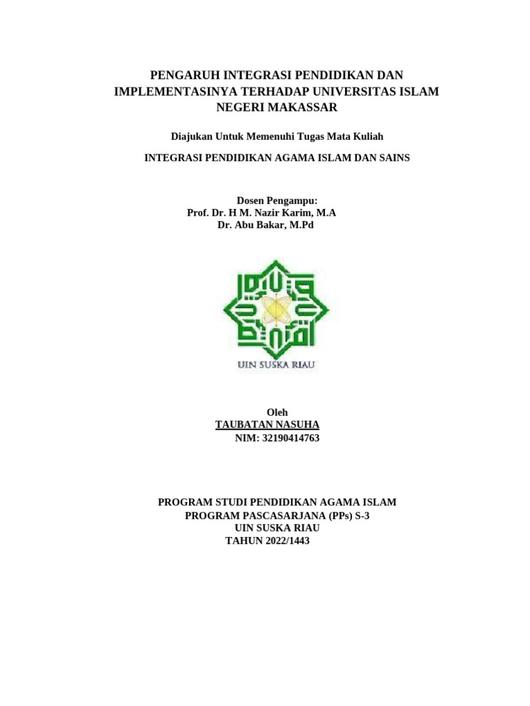 Integrasi Pendidikan Islam di UIN Makassar | PDF