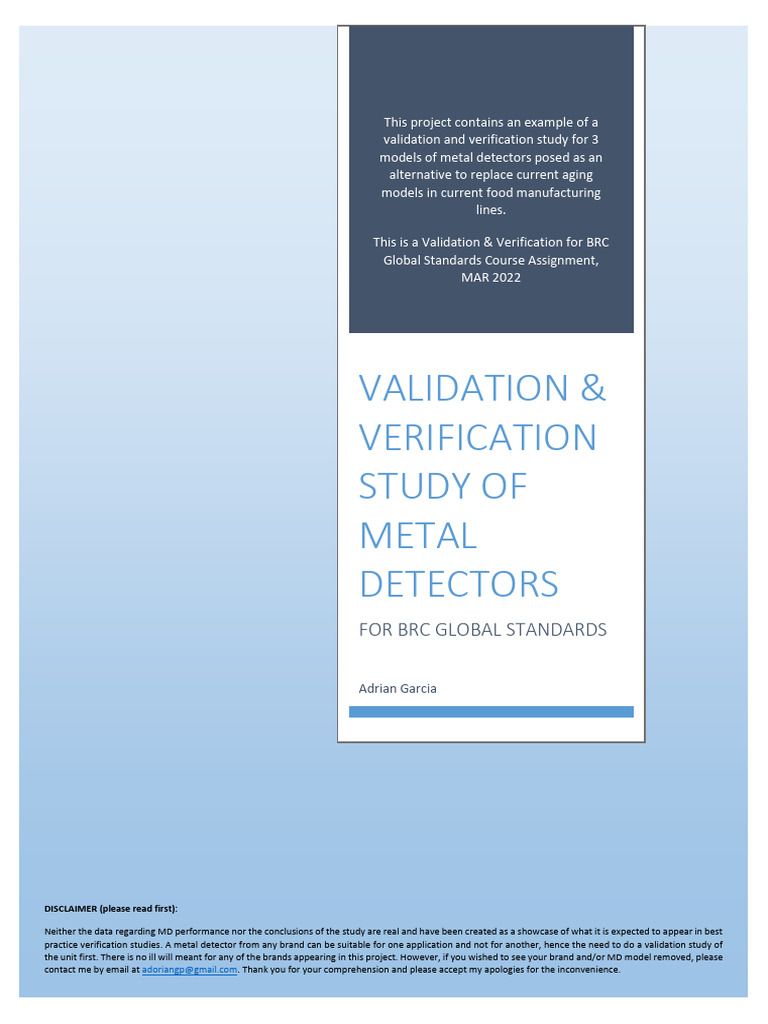 Metal Detector Validation Study for Food Safety | PDF | Verification ...
