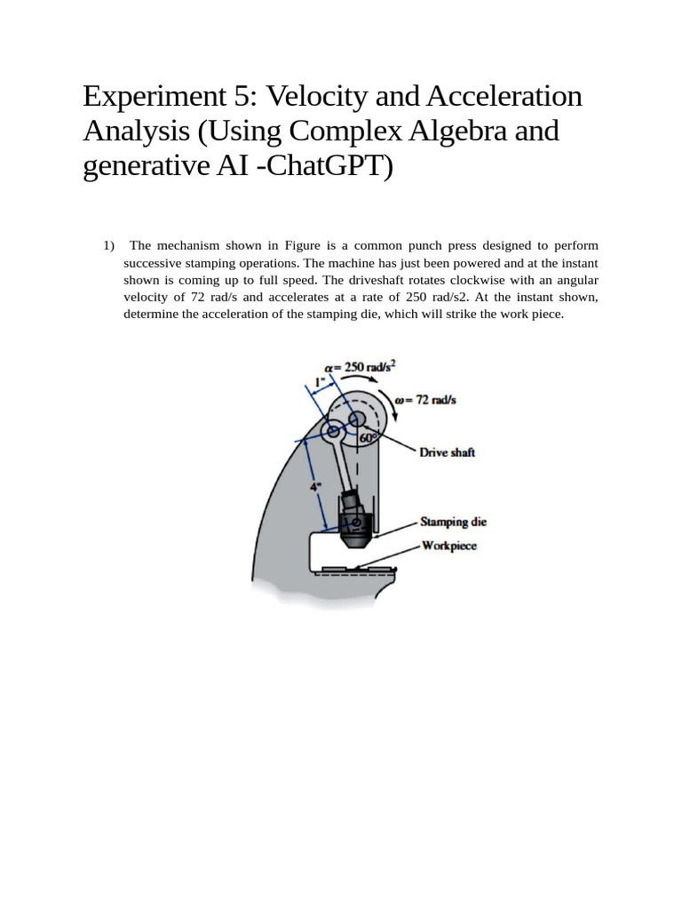 Velocity and Acceleration Analysis (Using Complex Algebra and ...