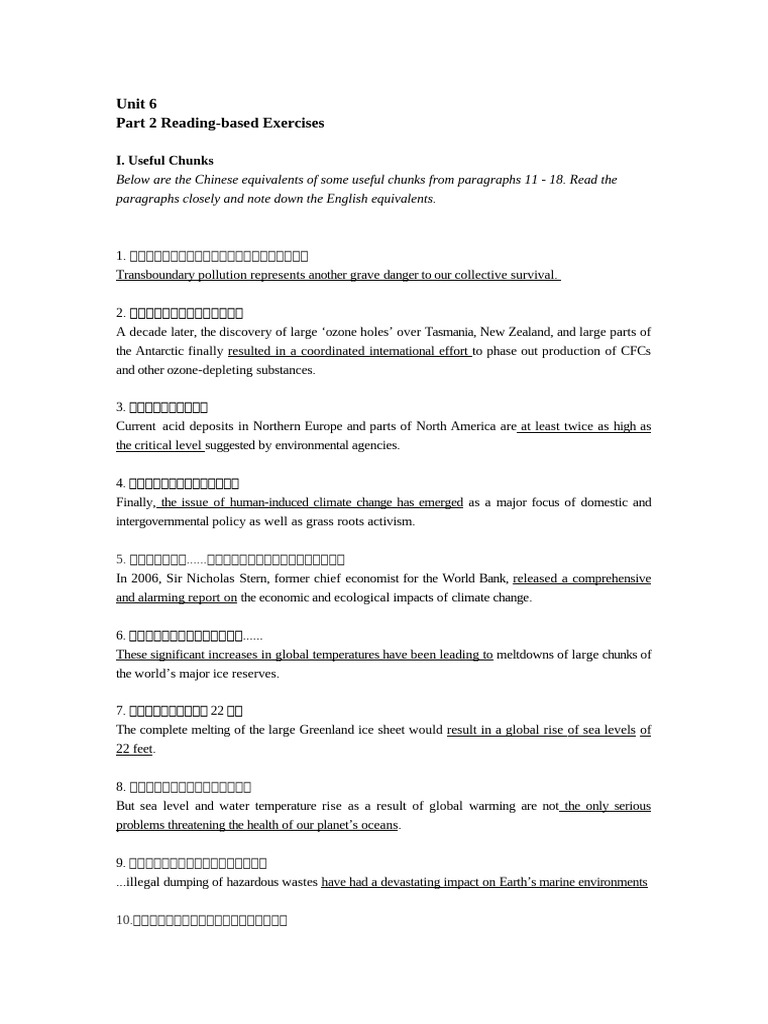 Key to the Exercises in Unit 6 | PDF | Ozone Depletion | Climate Change