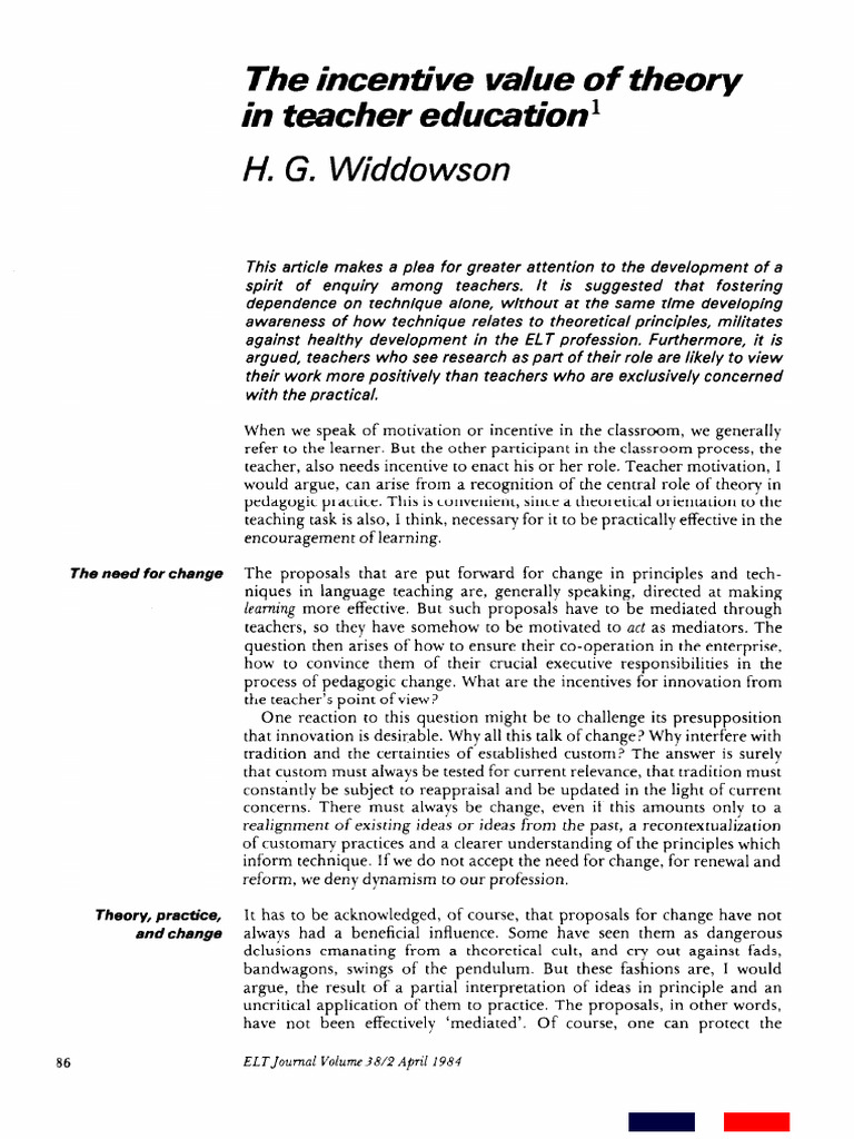 The Incentive Value of Theory in Education | PDF | Teachers | Learning
