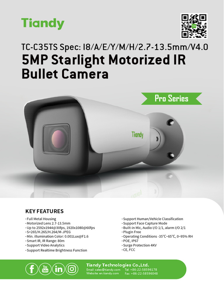 5MP Starlight Motorized IR Bullet Camera: TC-C35TS Spec: I8/A/E/Y/M/H/2 ...