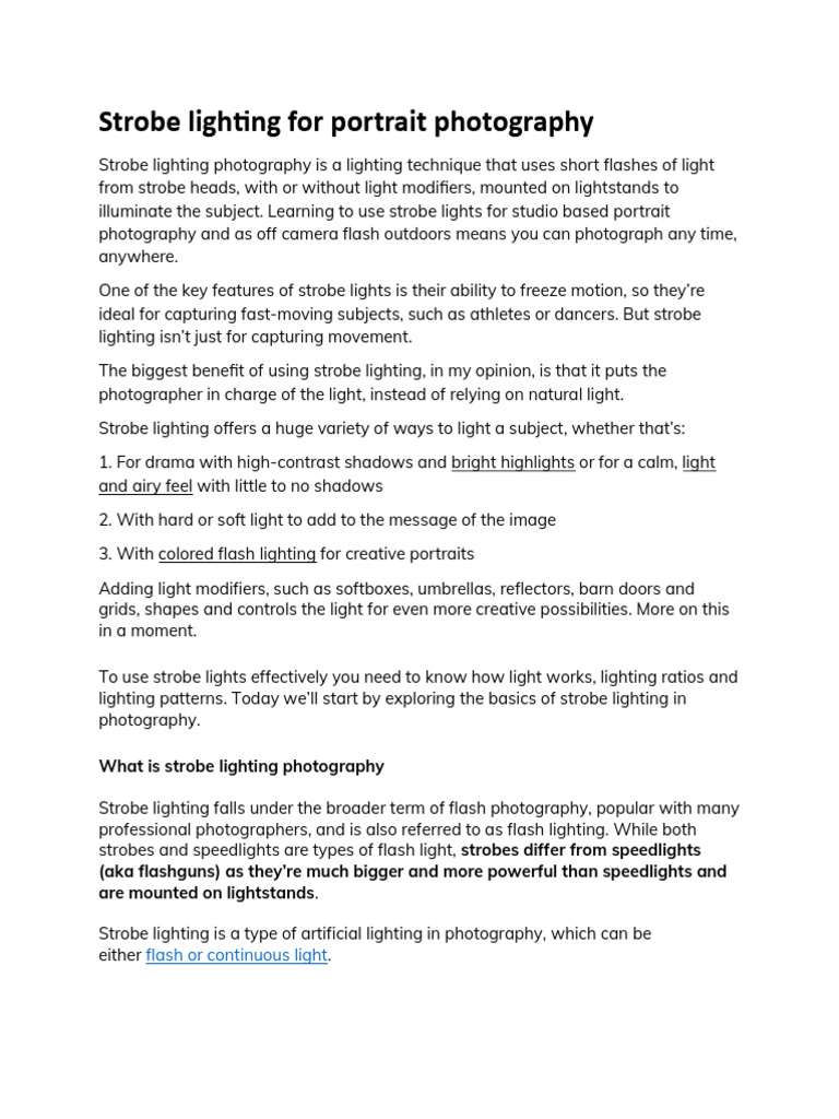 Strobe Lighting Techniques for Portraits | PDF | Flash (Photography ...
