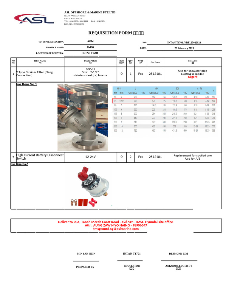 ASL Marine Requisition Form Details | PDF | Building Materials | Materials
