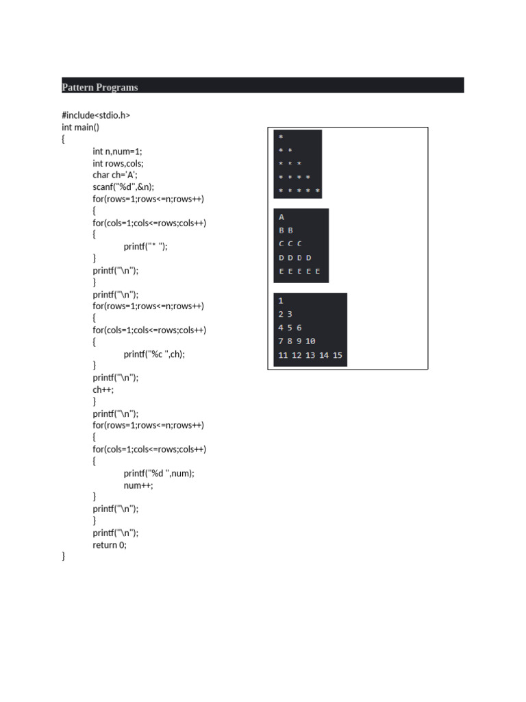 C Programs for Patterns and Series | PDF