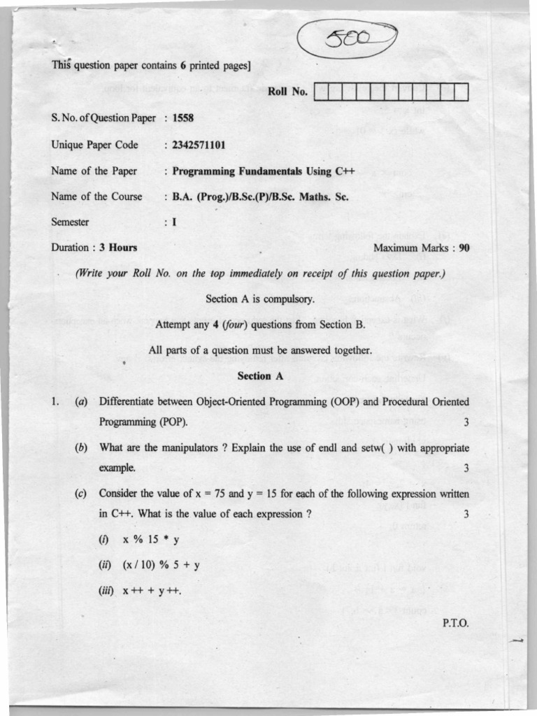 C++ Pyq Question Bank Good For Year 1 Students | PDF | C++ | Object ...