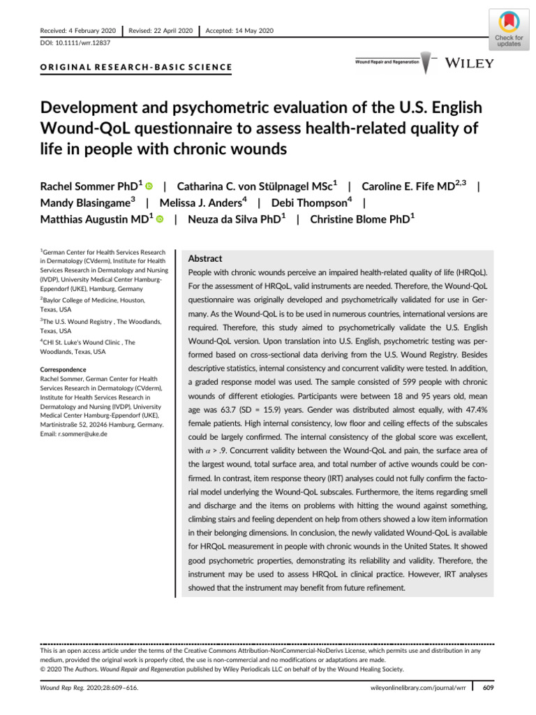 U.S. English Wound-QoL Questionnaire Validation | PDF | Psychometrics ...