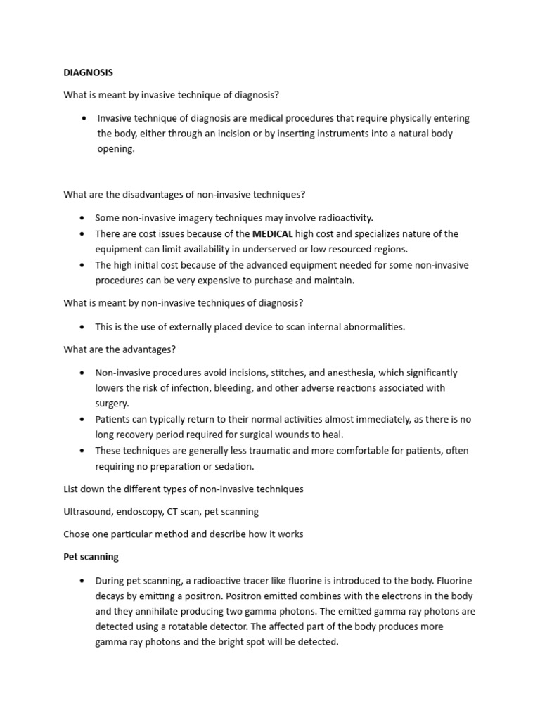 Invasive vs Non-Invasive Diagnosis Techniques | PDF