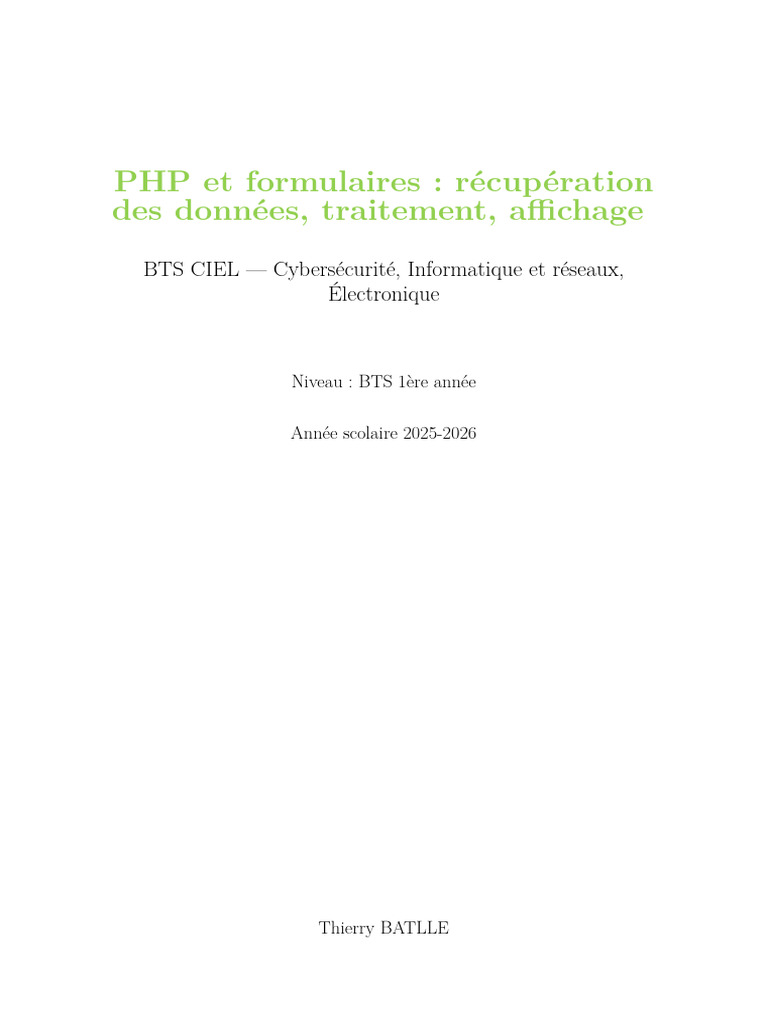 PHP : Formulaires et Traitement des Données | PDF | PHP | Html