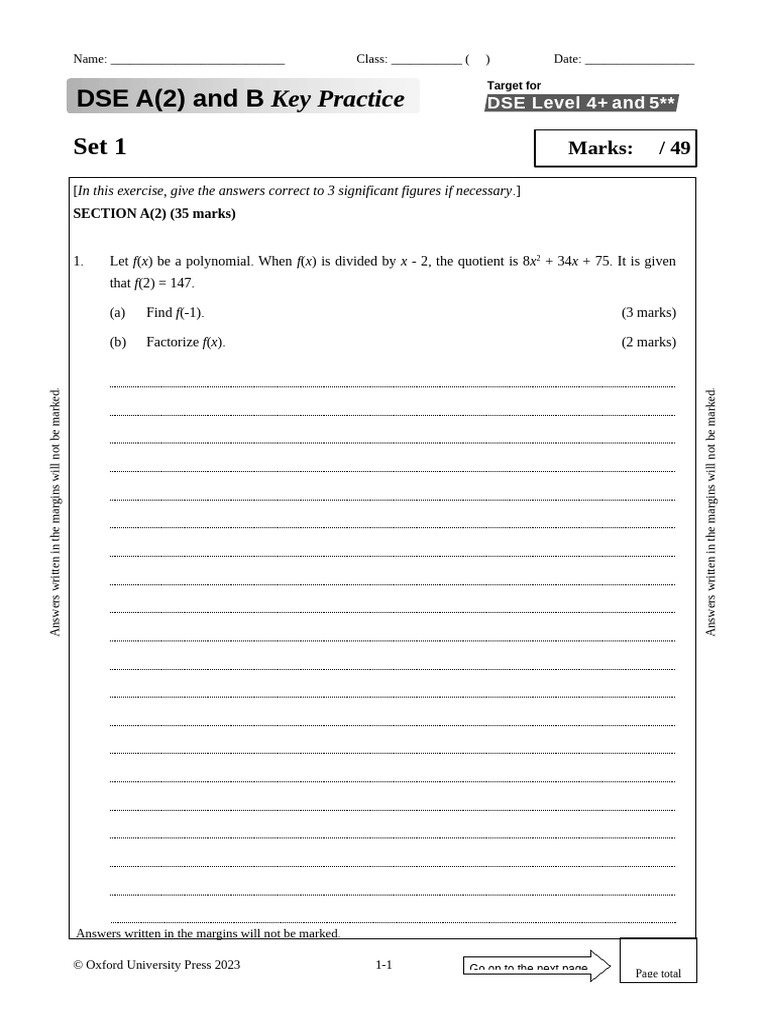 DSE Level 4-5 Math Practice Set 1 | PDF | Standard Score