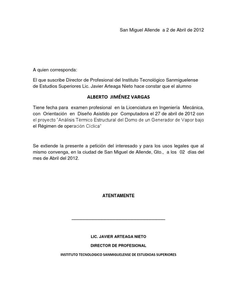 Formato Para Constancia de Estudios