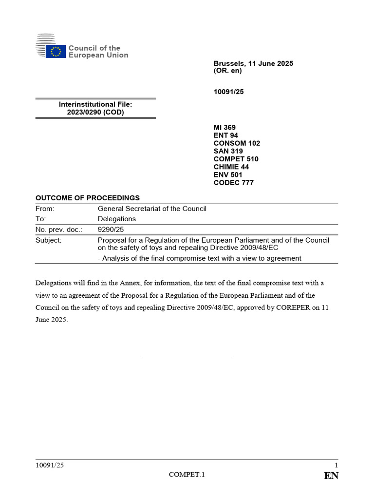 EU Regulation on Toy Safety 2025 | PDF | Regulatory Compliance | Safety
