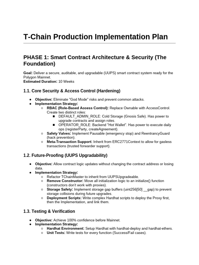 T-Chain Smart Contract Implementation Plan | PDF | Software Engineering ...