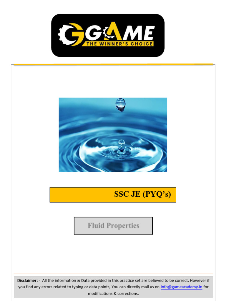 Fluid Mechanics SSC JE Practice Questions | PDF | Viscosity | Fluid