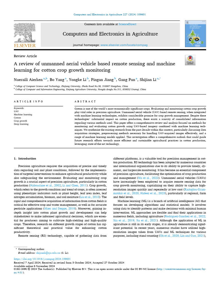 UAV Remote Sensing for Cotton Growth Monitoring | PDF | Lidar | Remote ...
