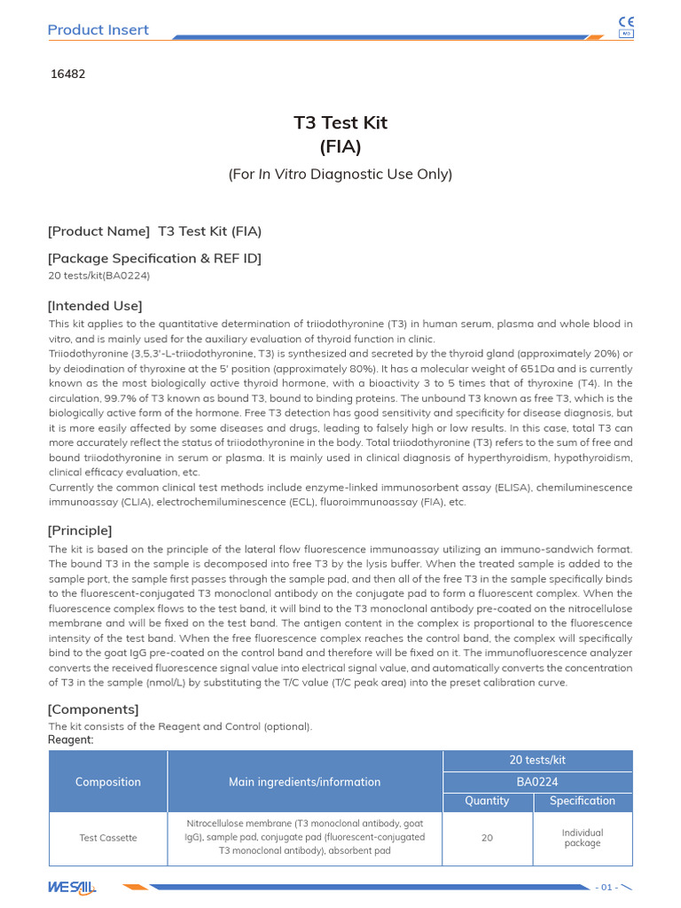 T3 Test Kit for Thyroid Function Testing | PDF | Medical Specialties ...