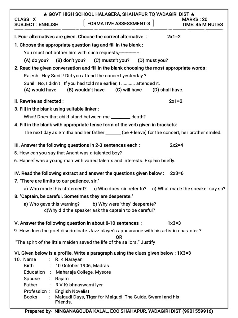 10th Grade English Exam Questions and Answers | PDF