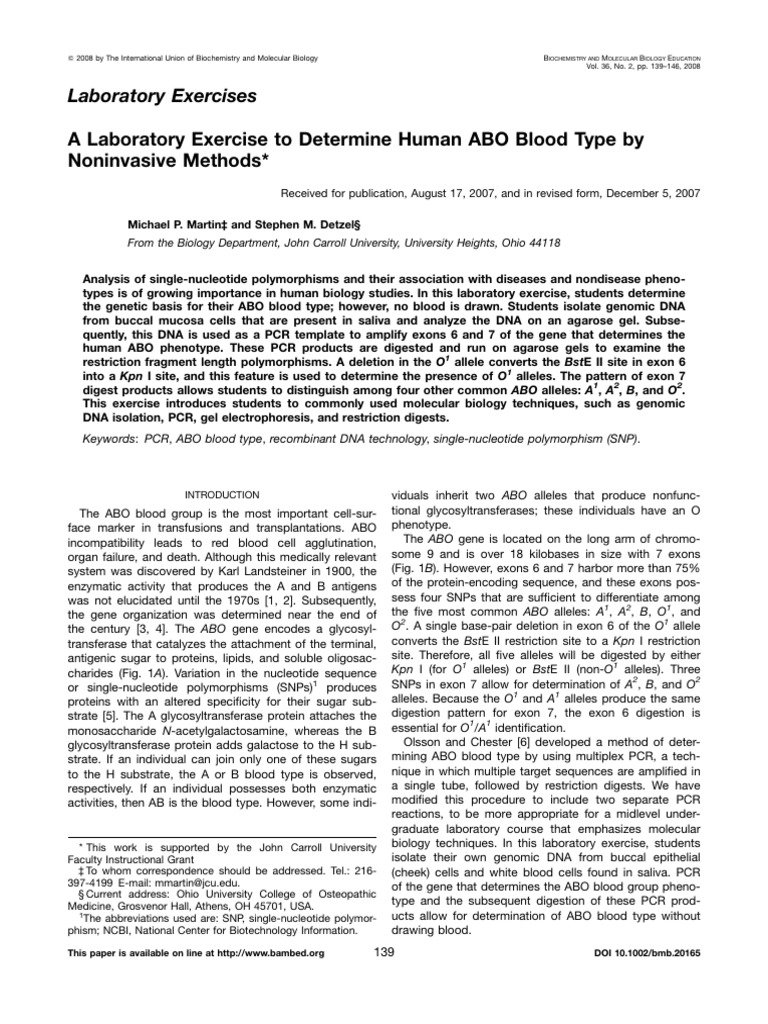 Biochem Molecular Bio Educ - 2008 - Martin - A Laboratory Exercise To ...