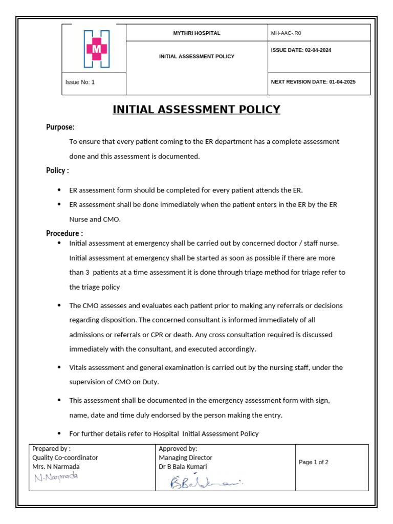 Aac 3.Initial Assessment Policy | PDF | Public Services | Medical ...