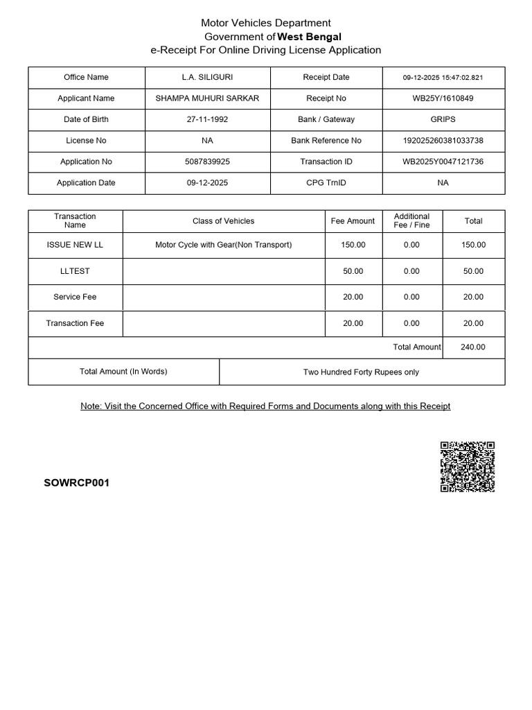 e-Receipt for Driving License Application | PDF