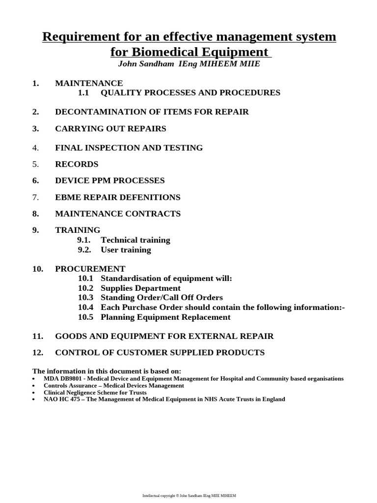 Biomedical Equipment Management Guide | PDF | Reliability Engineering ...