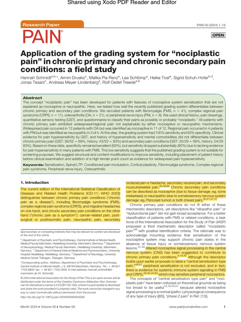 Nociplastic Pain Grading in Chronic Conditions | PDF | Pain | Fibromyalgia